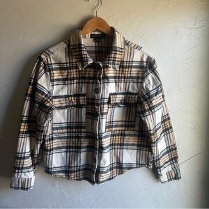 Sanctuary Button‎ Down Plaid Shacket Womens Sz M Oversized Toffee 100% Cotton